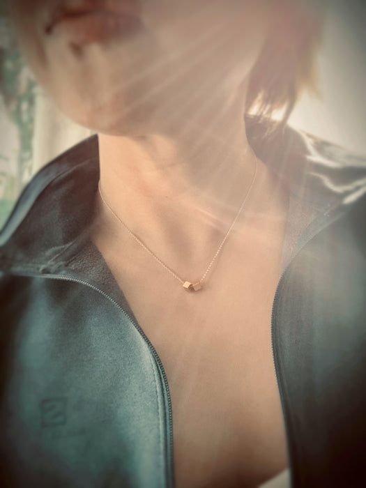 Tiny Golden Cube Necklace
