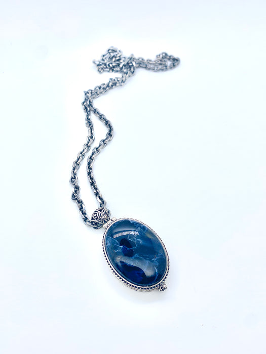 Blue Pietersite Oval Locket Necklace