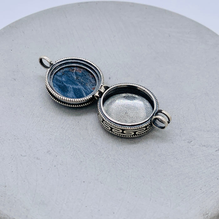 Blue Pietersite Circle Locket Necklace