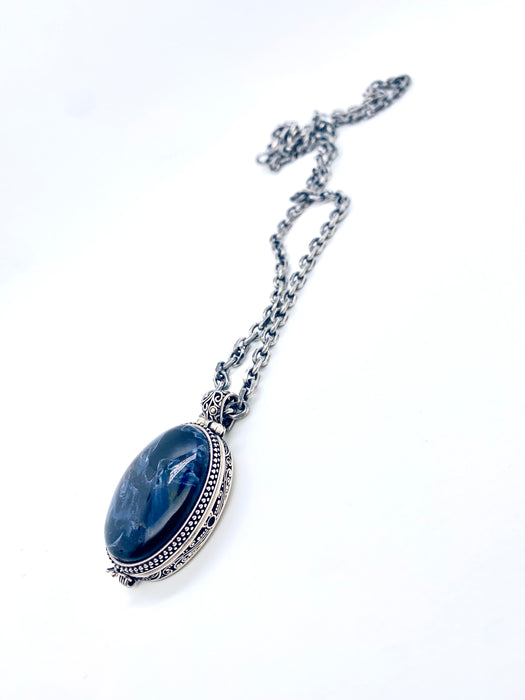 Blue Pietersite Oval Locket Necklace