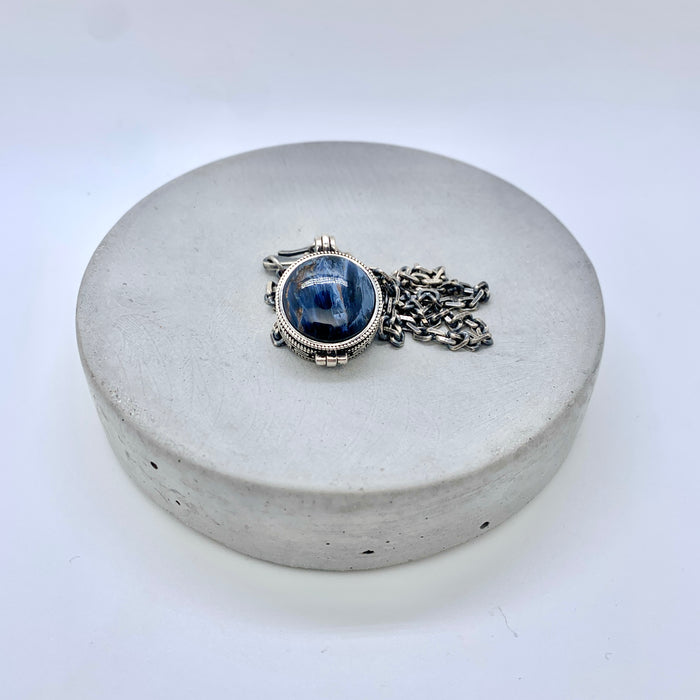 Blue Pietersite Circle Locket Necklace
