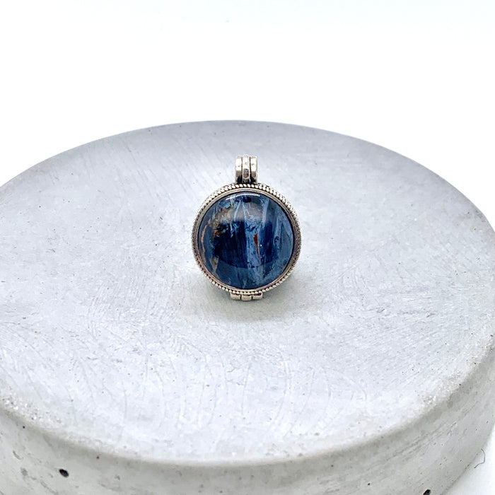 Blue Pietersite Circle Locket Necklace