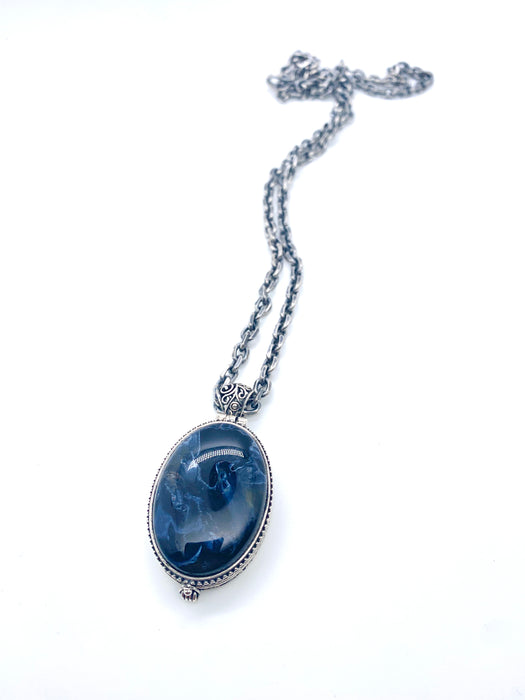 Blue Pietersite Oval Locket Necklace