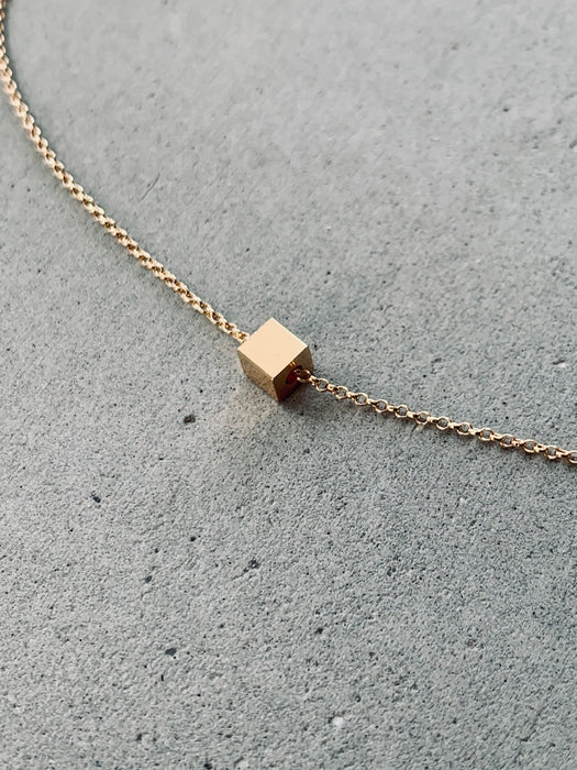 Tiny Golden Cube Necklace