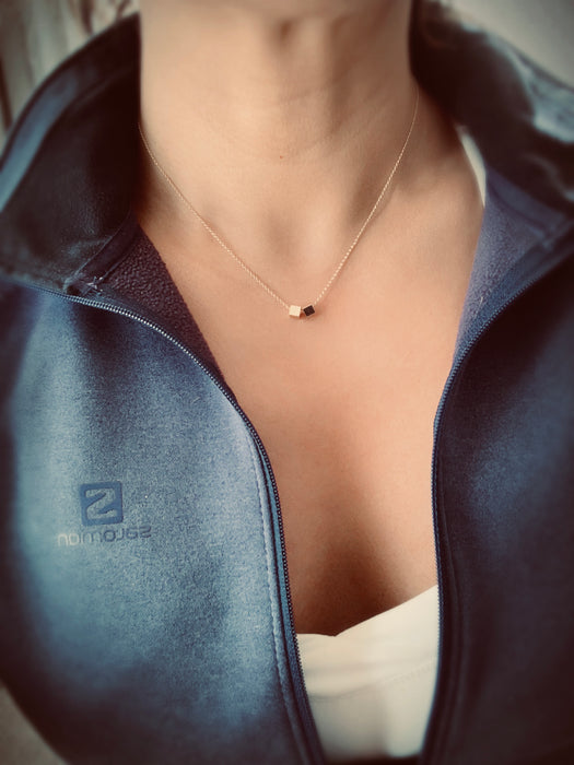 Tiny Golden Cube Necklace