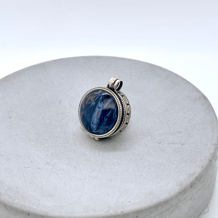 Blue Pietersite Circle Locket Necklace