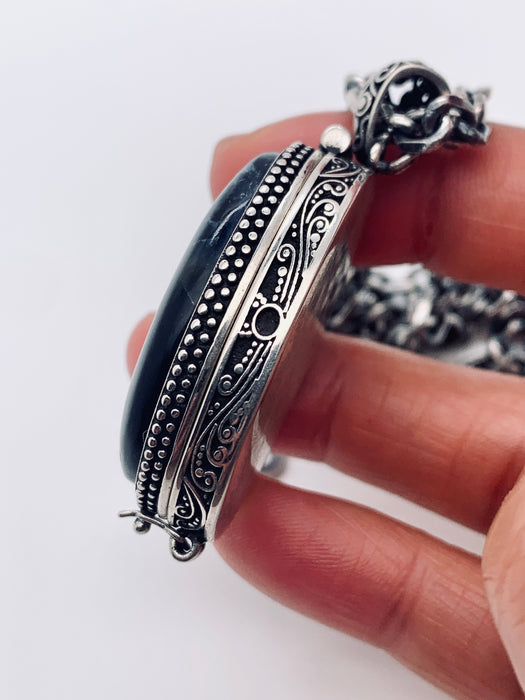 Blue Pietersite Oval Locket Necklace