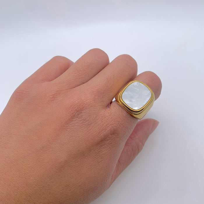 Square Mother of Pearl Ring