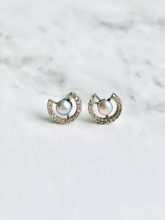 Genuine Pearl French Pave Ear Stud