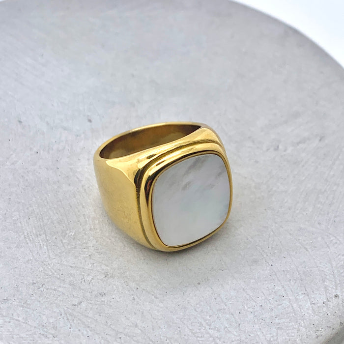 Square Mother of Pearl Ring