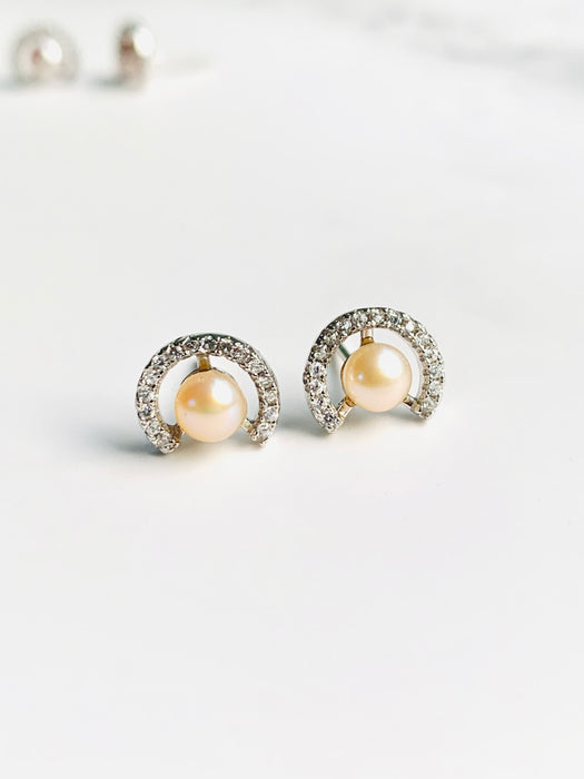 Genuine Pearl French Pave Ear Stud