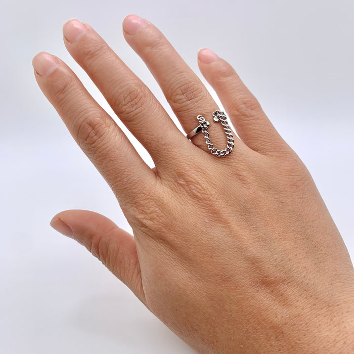 Silver Ring With Chain