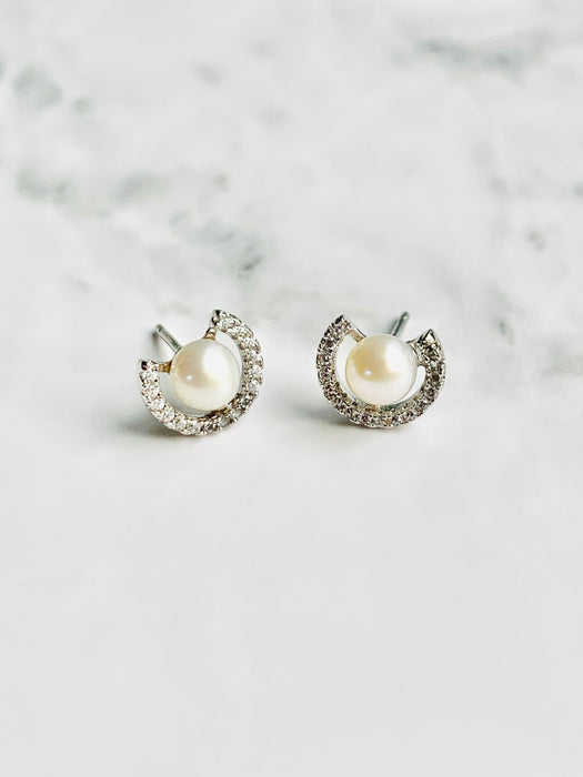 Genuine Pearl French Pave Ear Stud