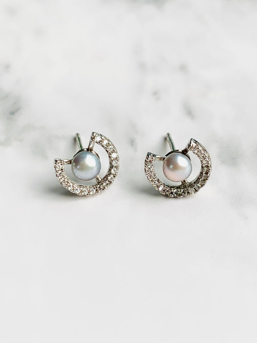 Genuine Pearl French Pave Ear Stud