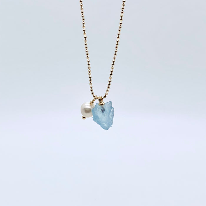 Aquamarine Pebble & Pearl Necklace