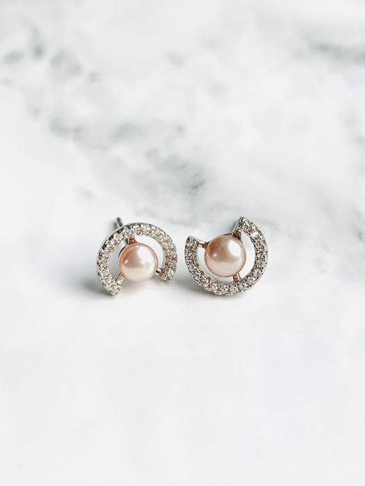 Genuine Pearl French Pave Ear Stud