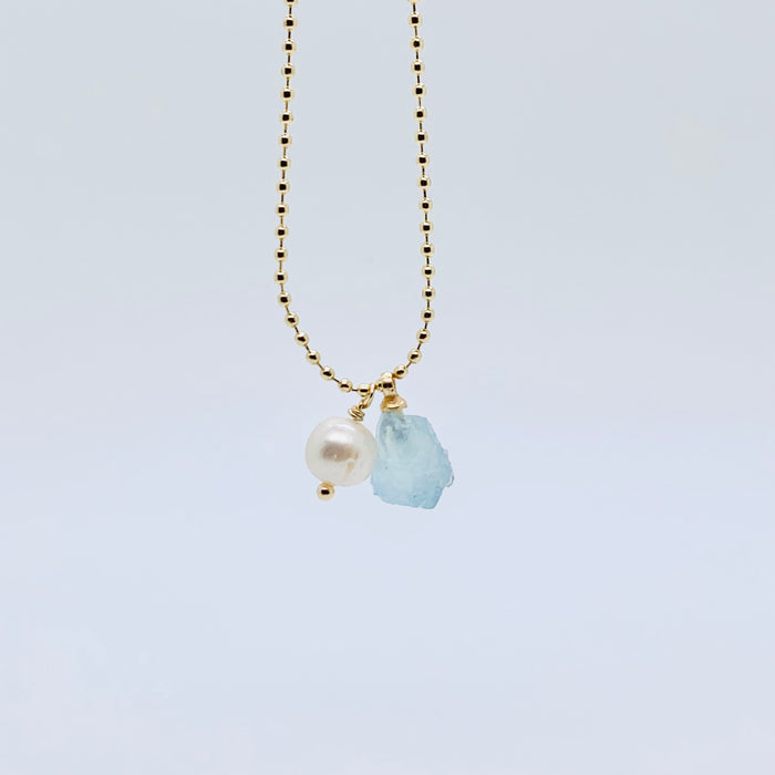 Aquamarine Pebble & Pearl Necklace